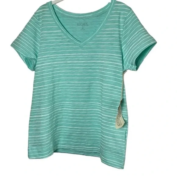 Habitat. ESCAPE. V neck tee shirt with cap sleeves, striped , boxy , relax fit - Picture 6 of 8